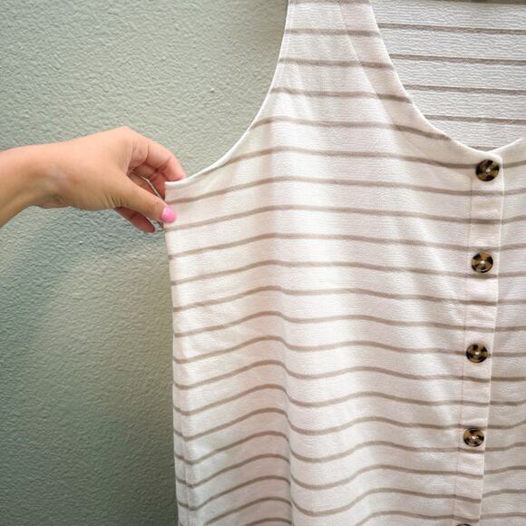 Torrid Ivory + Taupe Stripe Faux Button V Neck Tank - 4X - Picture 3 of 10
